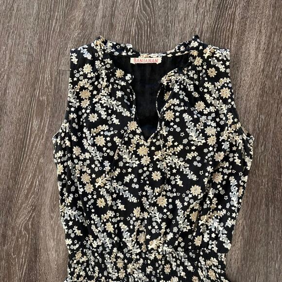 EUC Banjanan Floral Maxi Dress Size Small Black 100% Cotton Sleeveless Layering - Picture 9 of 15